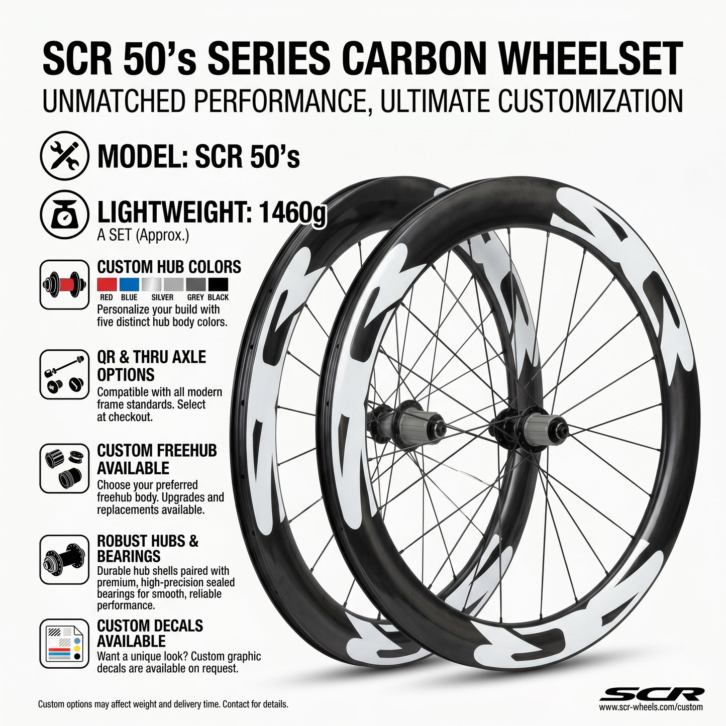 SCR Carbon Handbuilt 50mm road/CX disc brake wheelset