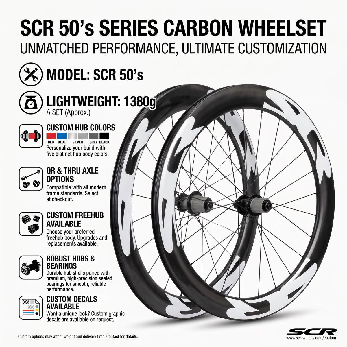SCR Carbon Handbuilt 50mm road/CX disc brake wheelset