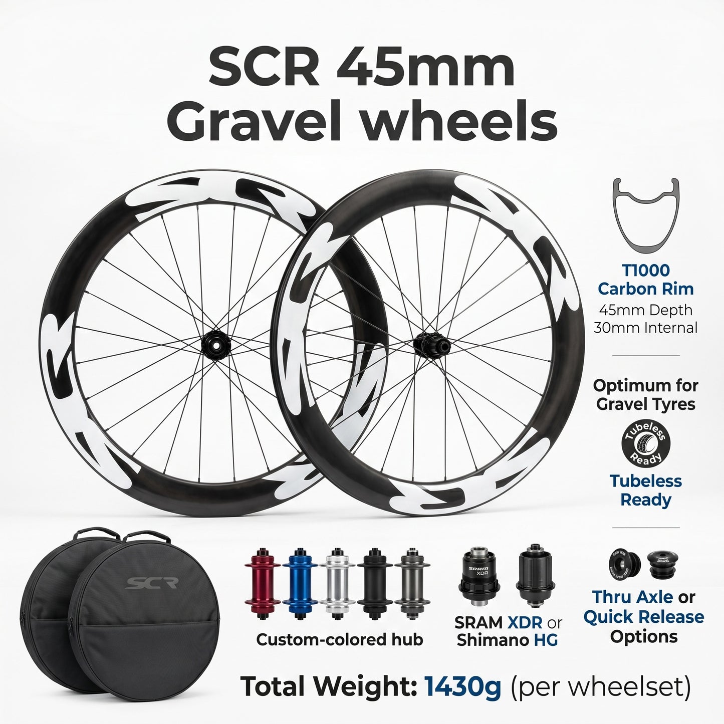 SCR Carbon Handbuilt 45mm GRAVEL disc brake wheelset